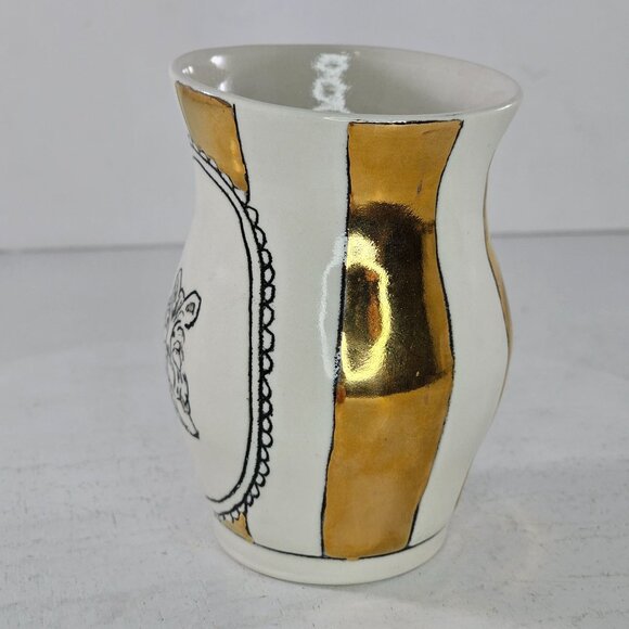 Hope + Mary Miniature Woodland Gold Vase With Fox Design & Gold Stripes - Picture 5 of 8